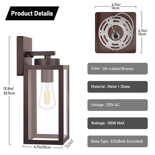 Image of BesLowe Outdoor Wall Light Fixtures, Oil-Rubbed Bronze Wall Lanterns | Waterproof Metal Construction, Rust-resistant, Quick & Easy Installation, Clear Glass Shades & Standard E26 Socket