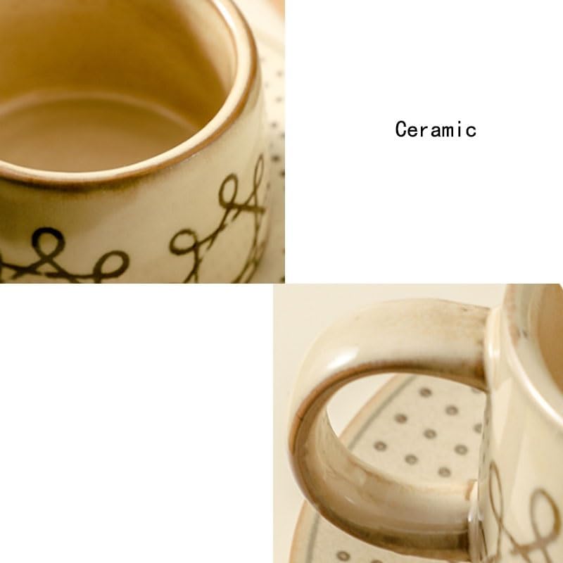 Retro Rough Earthenware Coffee Cup Saucer Set Household Mugs Afternoon Tea Latte Art Cups