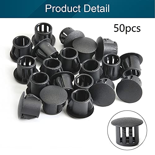 Image of Heyiarbeit 50pcs Hole Plugs 3 /8 inch / 10mm Nylon Plastic Round Snap in Type Locking Hole Tube Furniture Fencing Post Pipe Insert End Caps Black Tone