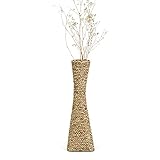 Leewadee Large Wicker Floor Vase – Handmade Flower Holder Made of Bamboo and Bast, Sophisticated Funnel Vessel for Decorative Branches, 16 inches, Ecru