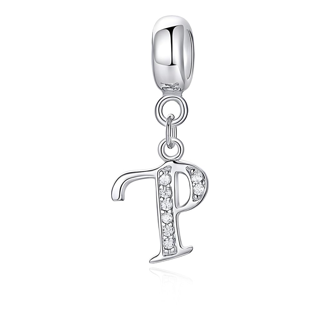LMLMECREA Damen Initiale Charms Anhänger 925 Sterling Silber - Buchstabe Charm für Europäischer Armbänder