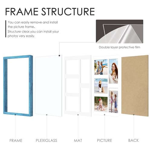 Image of DUENPY 11x14 Collage Picture Frame 4x6 Collage Picture Frame Displays Five 4x6 inch Photos or 11x14 (Without Mat) Wall Decor Wall Hanging or Tabletop Blue