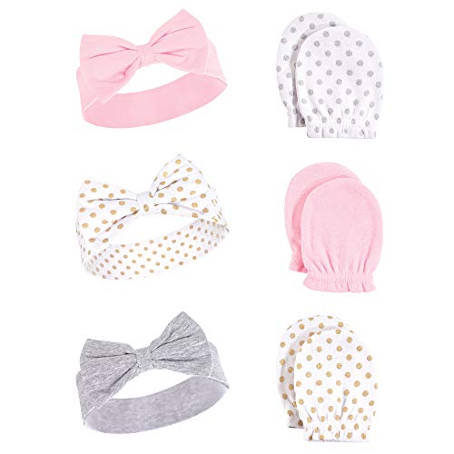 Image of Hudson Baby Baby Girls' Cotton Headband and Scratch Mitten Set