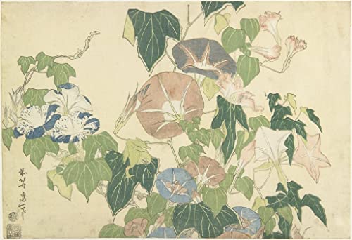 Peinture murale Gloires du matin et arbre Hokusai 60x90 impression toile salon