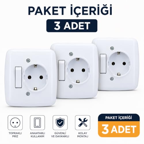 Sıva Altı Anahtar Priz 3'lü Set