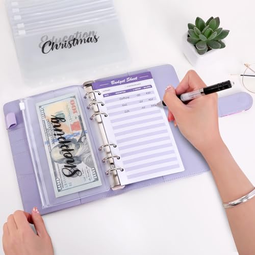 Image of SKYDUE Budget Binder, Money Saving Binder with Zipper Envelopes, Cash Envelopes and Expense Budget Sheets for Budgeting