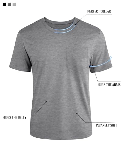 Ficerd 3 Pack Men's Big and Tall T Shirt, Short Sleeve Pocket Cotton Tee Crew Neck Lightweight Tops Solid Loose Fit Shirts4