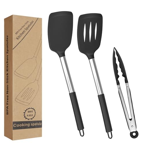 Silikon Pfannenwender 3 Set mit Grillzange, hitzebeständige Silikon Spatel Küchenhelfer Set für Kochen und Backen, Antihaft Hitzebeständiges Küchenhelfer, Schneebesen, Spatel