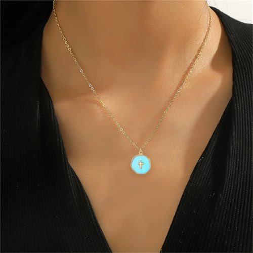 RLHRNDE Cross Necklace for Women 14K Gold Plated Necklace Colorful Cross Necklace First Communion Easter Gifts (Blue) by RLHRNDE - Used condition - Image 3