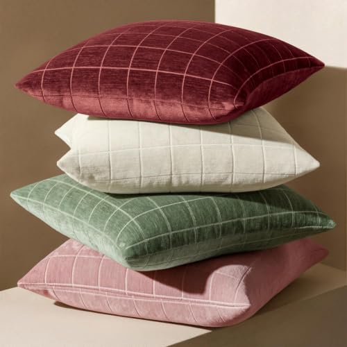 Image of MIULEE Burgundy Plaid Decorative Throw Pillow Covers 18x18 Set of 2