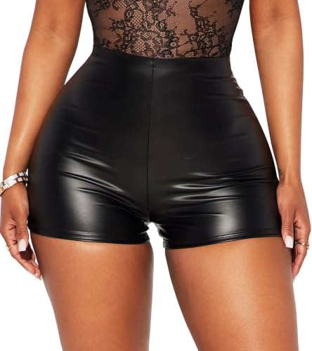 TZLDN Faux Leather Shorts for Women High Waisted Sexy Mini Shorts Black