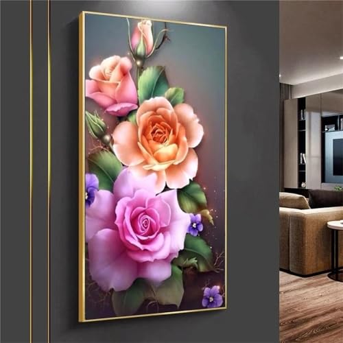 Peinture diamant DIY pour salon grand format 160x80cm broderie strass rose colorée