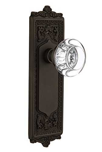 Nostalgic Warehouse Egg & Dart Plate with Round Clear Crystal Glass Knob, Privacy - 2.75", Oil-Rubbed Bronze