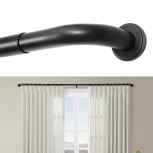 Image of TWOPAGES Matte Black French Return Curtain Rod 48 to 84 Inch