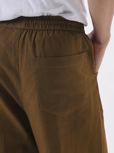 Image of Urbano Fashion Men's Loose Fit Solid Linen Blend Trousers Non-Stretchable