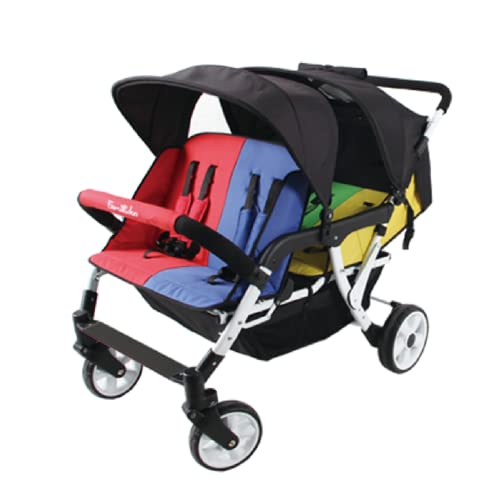 Familidoo H4E Quad Stroller with Double Canopy Rain Cover, 4 Seat Baby Stroller with All Reclining Seats – 4 Seater Stroller with 5-Point Harness for Safe and Secure Travel – for Newborn to Toddler