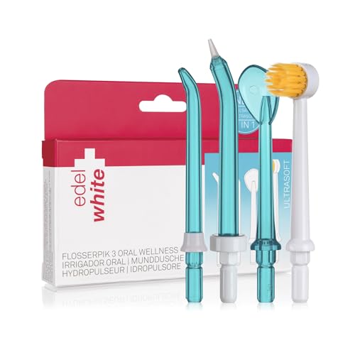 edel+white Ersatzdüsen für Munddusche Flosserpik Lighthouse 4er Pack I Water Flosser Düsen schaffen gezielte, effektive Zahnpflege und Zahnreinigung