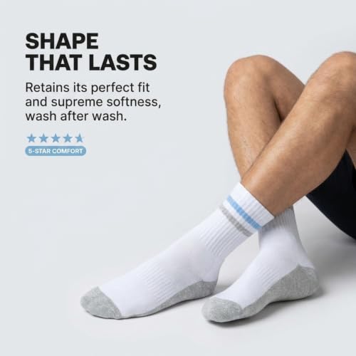Image of Men's Regular Length Full White Terry Ribbed Socks - Cushioned for Comfort, Breathable Cotton Socks for Men - Free Size (Pack of 3)