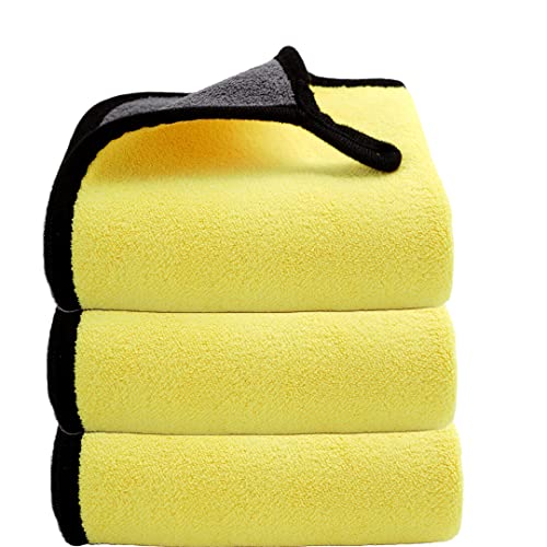 Image of Auto Hub 400 GSM, Microfiber Double Layered Cloth 30x40 Cms 3 Piece (Yellow) Cloth Set, Extra Thick Microfiber Cleaning Cloths Perfect for Bike, Auto, Cars Both Interior and Exterior.