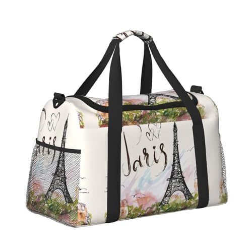 Sac de yoga imprimé Tour Eiffel noir grand sac de sport pour femme et homme