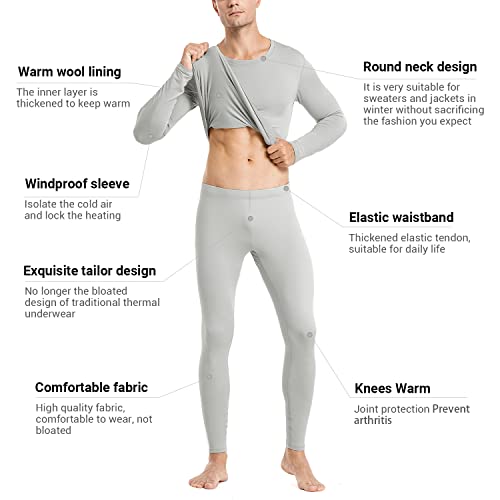 Image of PISIQI Thermal Underwear Men Ultra-Soft Long Johns Set with Fleece Lined Base Layer Winter Skiing Warm Top & Bottom Black