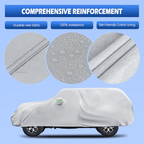 Image of Car Cover Custom Fit for Jeep Wrangler 4 Door 2006-2026 JK JL, Migaven Waterproof Full Exterior Cover Rain Sun Protection with Door Zipper, Silver