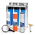 Aquaboon 3-Stage Water Filter System 20x4.5 with Carbon Block, Anti-Scale, KDF Filters, Pressure Gauge & Release, Wrench, Freestanding Steel Frame