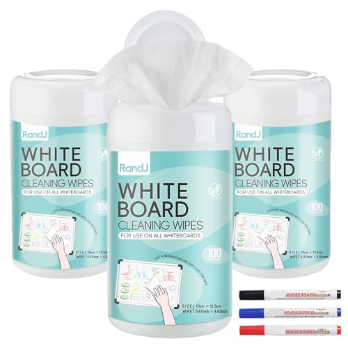 Image of Whiteboard Cleaning Wipes, 100 Count Total Disposable Dry Erase Wipes for Classroom, Office & Home, Electronic Screen Wipes, 100 Pcs Per Pack (3 PACK)