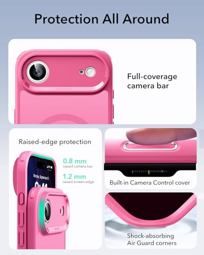 Image of ESR for iPhone Air Case, Camera Control Cover, Compatible with MagSafe, Shockproof Military-Grade Protection, Magnetic Phone Case for iPhone Air, Classic Hybrid Case, Frosted Pink