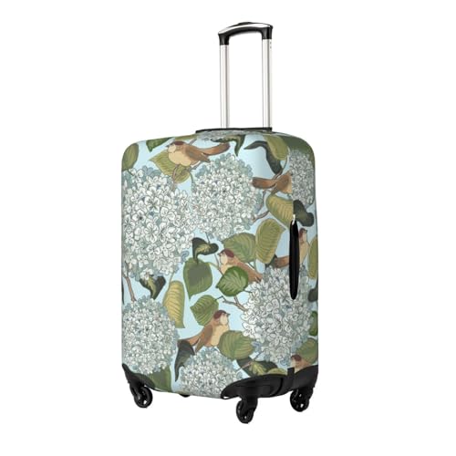 Hydrangea and Small Bird Print Luggage Cover Washable Elasticated Suitcase Covers TSA Approved Stylish Dust and Scratch Resistant Case Protector for Kids and Adults2
