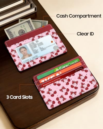 Image of FINTIE Slim Minimalist Front Pocket Wallet, RFID Blocking Credit Card Holder Card Cases with ID Window for Men Women (Cherry Red)