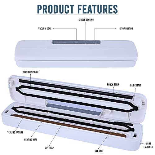 Image of Oriley QH-66-W Portable Vacuum Sealer Machine Air Sealing System Compact Design for Food Preservation with Buzzer Sound Bag cutter (White)