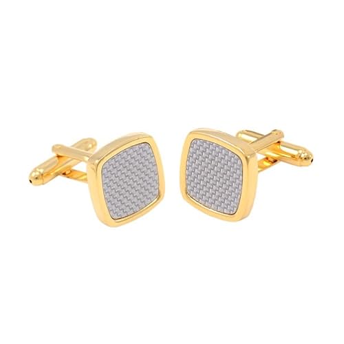Gppzm White Carbon Fiber Cufflinks For Mens Gold Color Base Cuff Links Wedding Grooms Jewelry (Color : A, Size : One Size) #TOP1