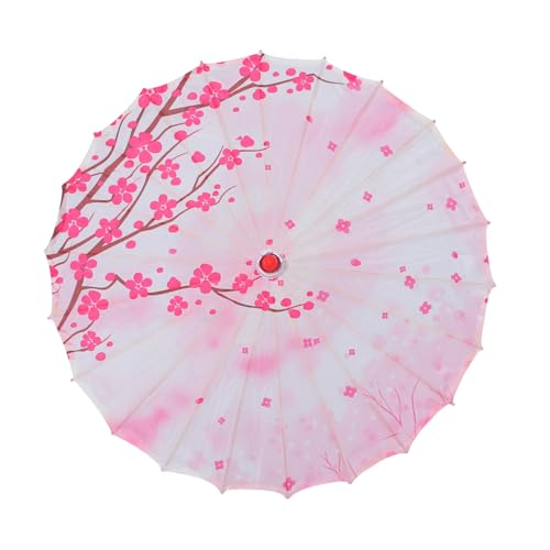 AKOOSY Parasol Chino Vintage de Tela de Seda para Bodas y Decoración Artística Sombrilla Japonesa con Diseño Floral de Ciruelo Accesorio Fotográfico para Fiestas y Eventos Culturales
