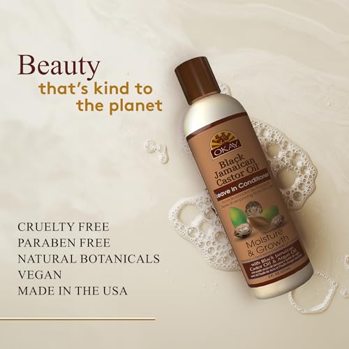 OKAY Black Jamaican Castor Oil Leave In Conditioner - Hair Moisturizer for Women and Men, Natural Hair Product for Hair Growth, Curly Hair Grease for Smooth, Moisturized Hair - 8 oz (Pack of 1)3