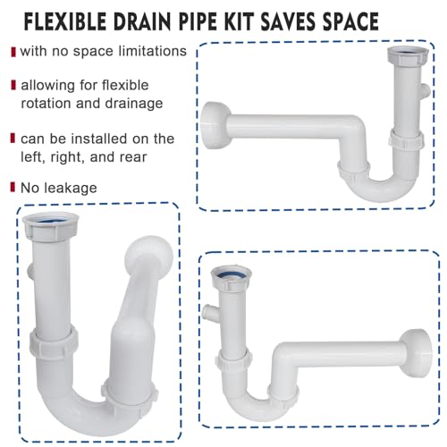 White 1-1/2\" PVC Kitchen Sink Drain P-Trap Plumbing Kit, J-Bend for Restroom Sink Kitchen Sink Drain Pipe, Sink P-trap Connect To Wall - Thumbnail 3