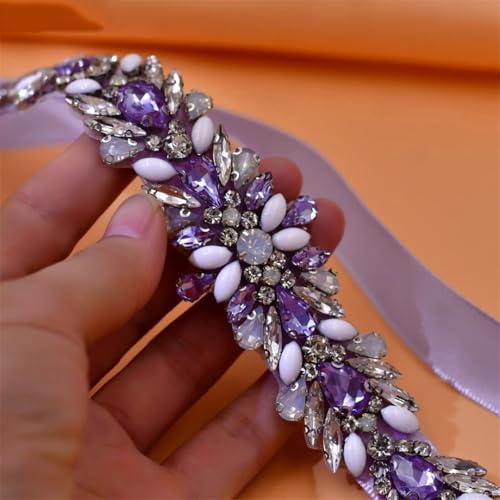 Rhinestone Bridal Wedding Accessory, Women's Evening Dress Belt, Purple Applique Belt4