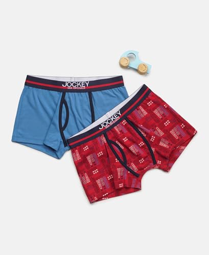 Image of Jockey UB03 Boys Super Combed Cotton Elastane Printed Trunk (Pack of 2)