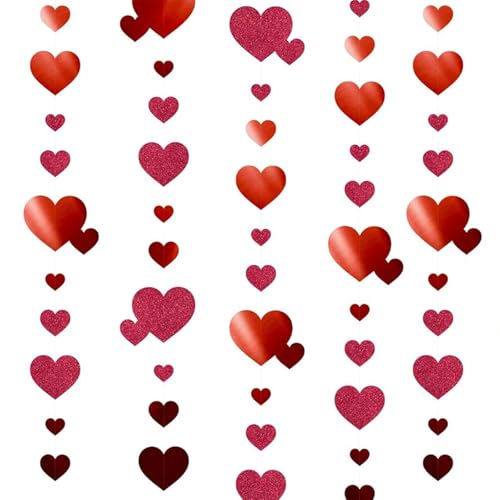 Valentines Day Decorations Red Heart Garland Hanging Hearts Romantic Decoration Heart Shining Decorations Suitable for Proposal Valentines Days Wedding Anniversary (Red Double Hearts)