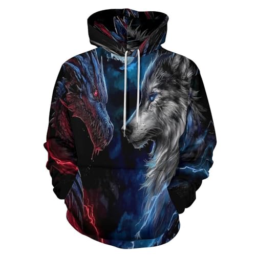 Pull à capuche homme dragon loup vêtement de sport et jogging décontracté
