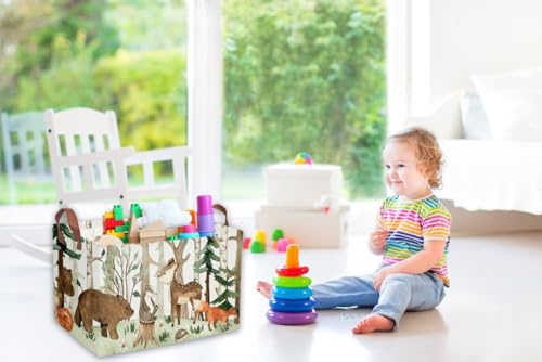 Image of Sanjiaofeng Rectangular Kids Basket Animal Storage Bins,Woodland Storage Baskets with Handles.Clothers,Toys,Books,Kid's Gifts Storage. (Tree animal)