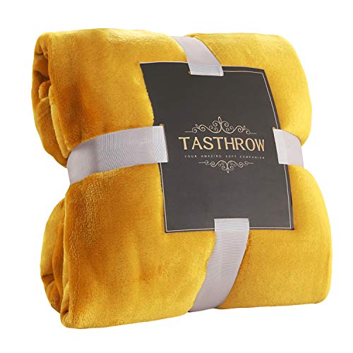 Tasthrow Manta Cama De Microfibre Franela, Suave Manta Manta Polar Franela Ligeras Mantas Para Cama De Reversible Amarillo, 130x180cm