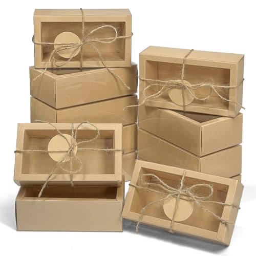 30 Sets Kraft Paper Cardboard Boxes, Internal Dimensions 5.5x2.7x2 inches Gift Boxes with Clear Window, Homemade Soap Box with Blank Tags and Jute String, Small Gift Boxes for Jewelry, Candy, Wrapping Party Favor