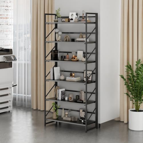 Image of JSB 6 Tier No Assembly Folding Bookshelf, 30.7 inch Wide Foldable Storage Bookcase for Home Office, Space-Saving Storage Shelf for Living Room (Black)