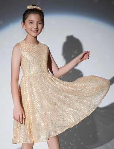 EXARUS Girls Sparkly Sparkle Dress Sleeveless Sequin Party Special Occasion Formal Sequence Dress4