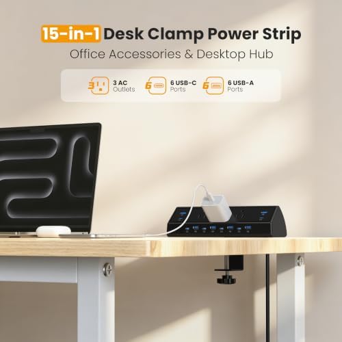 VILONG Desk Clamp Power Strip, 130W Total Fast Charging Station,Black - 2