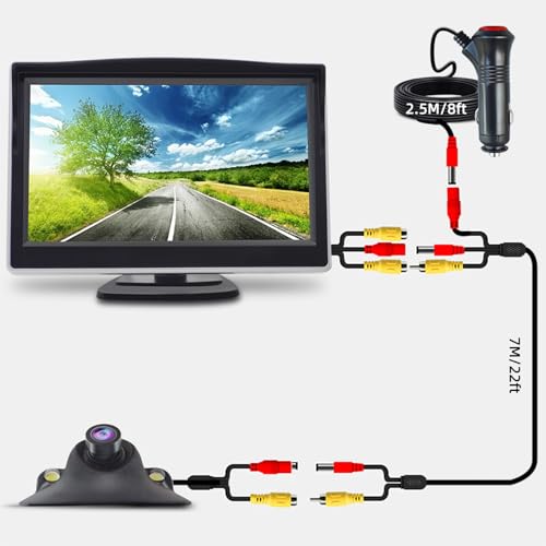 Image of Car Side Rear View Backup Camera Reversing 5 in Monitor Reverse Image Front Parking Night Vision Rear Mirror Positive for Vehicle