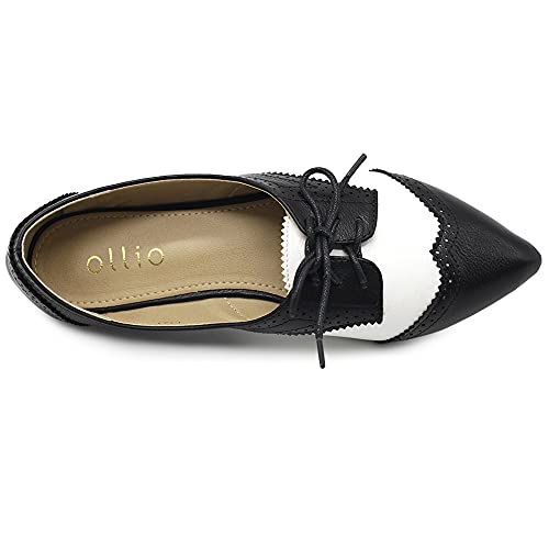Ollio Women's Shoes Flat Wingtip Lace Up Pointed Toe Two Tone Oxford F131 (8.5 B(M) Us, Black) #TOP5