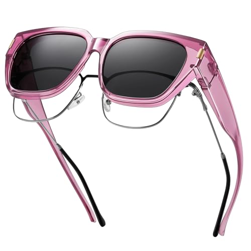 HAOLOTA Polarized Fit Over Glasses Sunglasses for Women Men Trendy Square Wrap Around Shades UV Protection L Size 04 Purple/Grey