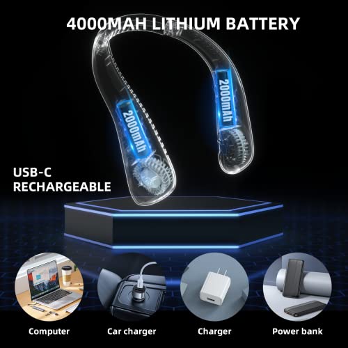 Tlveip Portable Neck Fan Hands Free Bladeless Fan Up To 20Hrs Usb-C Rechargeable Battery Fan, 4000Mah Personal Fan, Neck Air Conditioner, 360° Cooling, Low Noise, For Travel Outdoor Camping Office #TOP5